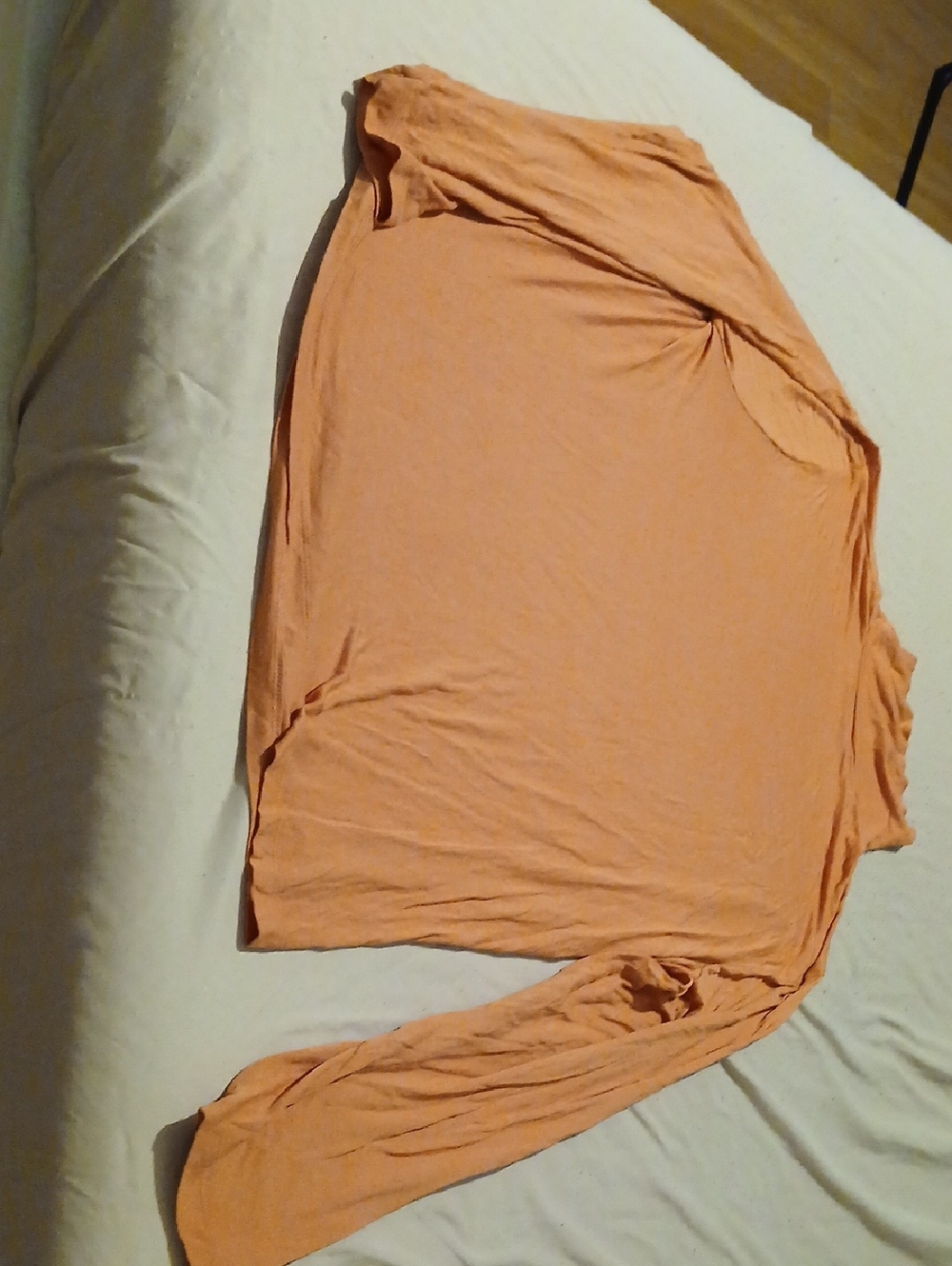 Women's Long-Sleeve Tee in Peach — Lightweight Draped Style